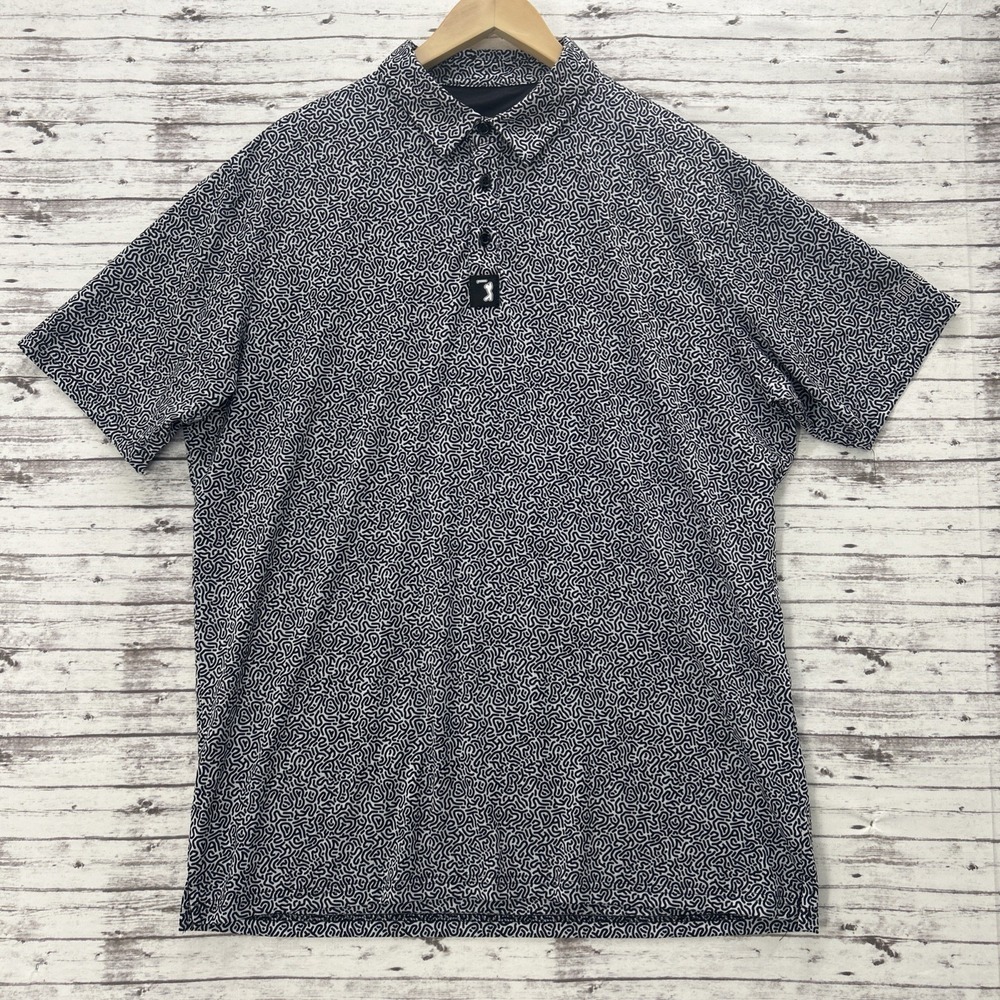 Bogey Bros Golf Polo Shirt Men XL Black White Hidden Words Performance Stretch
